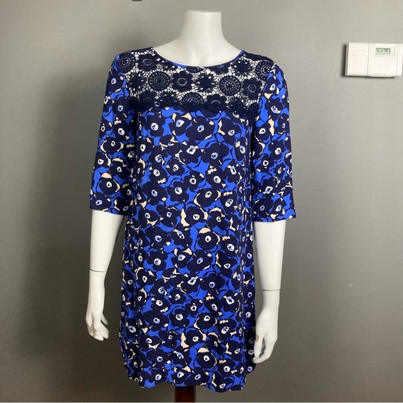 Boden dress size 8 lace mixed media floral blue black lace whimsigoth - Picture 2 of 9